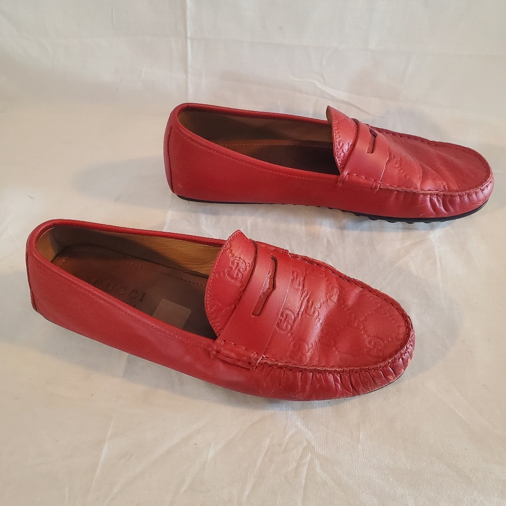 Gucci Men's Size 9 Red Leather Penny Loafers - Picture 2 of 11